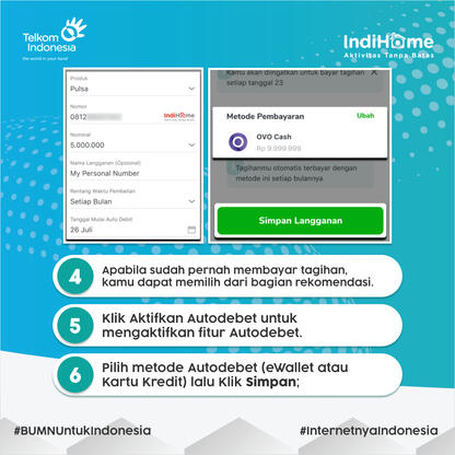 Pilih Telkom / Internet. Isi No Indihome anda dan atur rentang pembayaran anda